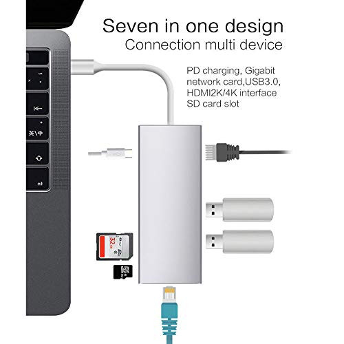 8 in 1 Type C Hub LAN Adapter USB-C to 4K HDMI PD VGA USB3.0 USB2.0 SD TF Card Reader, White
