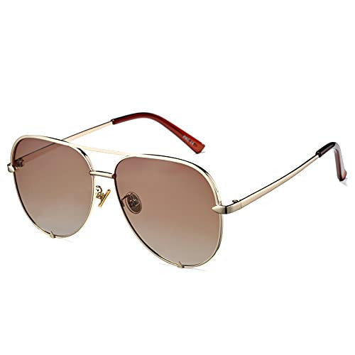 Polarized Aviator Sunglasses for Women Men Oversized Metal Shades UV Protection -Gold/Gradient Brown-