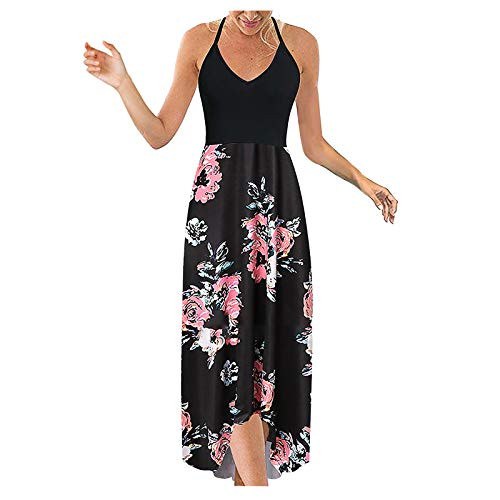 ONHUON Sexy Maxi Dresses for Women,Womens Dresses Summer Dress Solid Color V Neck Sleeveless Loose Casual Beach Party Long Dresses Pink