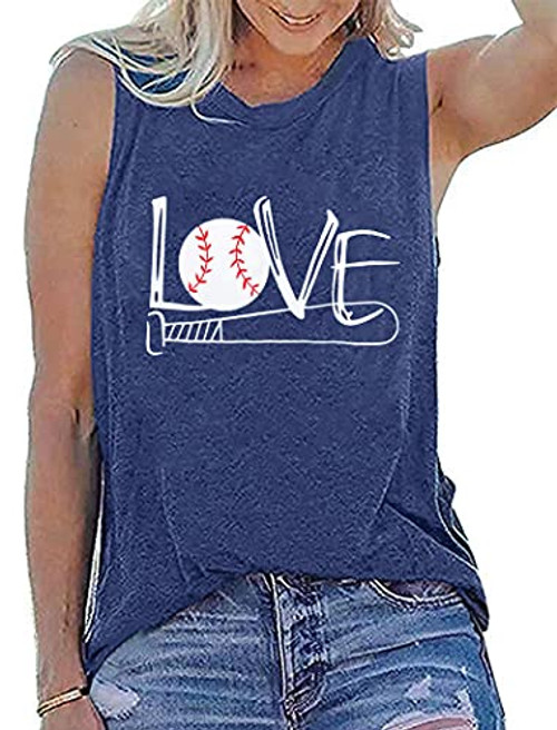 Baseball Mom Tank Tops Baseball Love Graphic Tee Shirts Women Summer Letter Print Sleeveless Shirt -Blue, Medium-