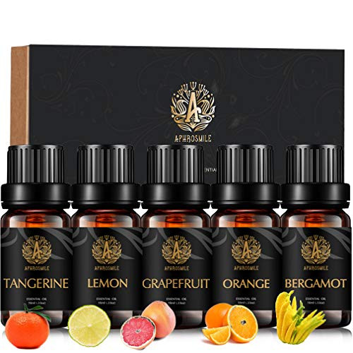 100 percent Pure Bergamot Essential Oil Kit for Diffuser, Aromatherapy Citrus Oil Set for Home, 5x10ml Organic Grapefruit Essential Oil Set for Humidifier- Bergamot, Grapefruit, Orange, Lemon, Tangerine Oil