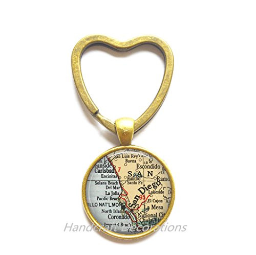 Charming Heart Keychain San Diego map Key Ring, San Diego Key Ring, San Diego Heart Keychain, Charm map jewelry,A0026 Charming Heart Keychain San Diego map Key Ring, San Diego Key Ring, San Diego Heart Keychain, Charm map jewelry,A0026