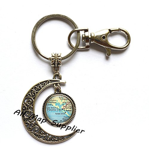 Charming Moon Keychain,Panama City, Florida map Moon Keychain, Panama City Moon Key Ring, Tyndall Air Force Base, Parker, Florida Tyndall AFB Moon Keychain?A0280