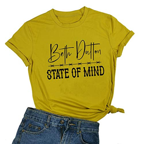 Beth Dutton State of Mind Yellowstone Tv Show T Shirt for Women Cute Graphic Beth Dutton Tee Shirts Top -X-Large, Yellow-