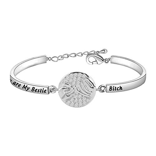 WSNANG Best Friend Keychain Besties Gift You are My Bestie Bitch Keychain Friendship Jewelry BFF Birthday Gift Sister Gift -Bar Bracelet-Silver-