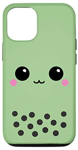 iPhone 12/12 Pro Cute Bubble Tea Boba Tea Boba Face - Avocado - Matcha Green Case