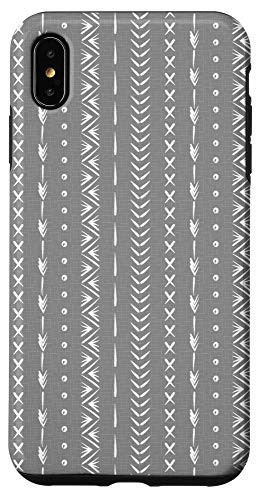 iPhone XS Max Boho Mud Cloth Grey And White Aztec Herringbone Pattern Case