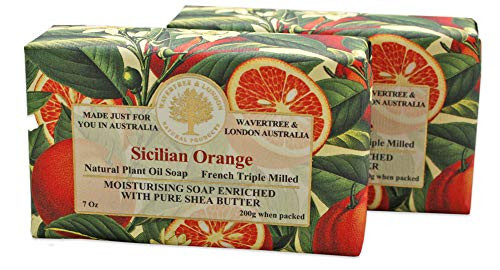 Wavertree  and  London Sicilian Orange -2 Bars-, 7oz Moisturizing Natural Soap Bar, French -Milled and enriched with Shea Butter