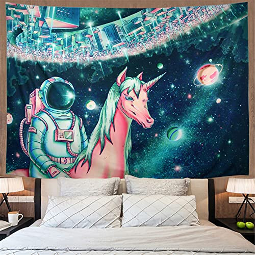 Astronaut Unicorn Tapestry Psychedelic Galaxy Space Wall Tapestry Trippy Planet Tapestry Starry Sky Tapestry Fantasy Universe Tapestry Wall Hanging for Bedroom