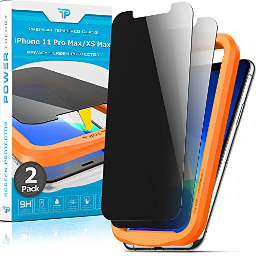 Power Theory Privacy Screen Protector for iPhone 11 Pro Max/iPhone XS Max Tempered Glass -2-Pack- Anti-Spy protection with Easy Install Kit -Case Friendly--6.5 Inch-