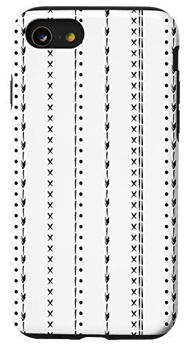 iPhone SE -2020- / 7 / 8 Modern Boho Mud Cloth Striped Tribal Pattern Black And White Case