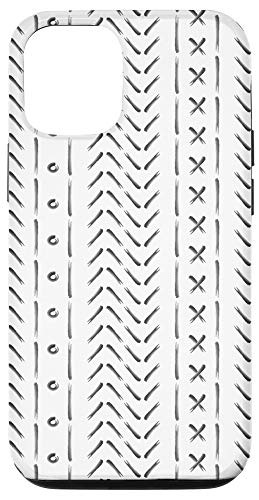 iPhone 12/12 Pro Boho Mud Cloth Style Herringbone Pattern White And Gray Case