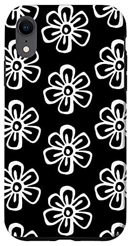 iPhone XR Cute Flower Pattern Wildflower Black and White Floral Petals Case