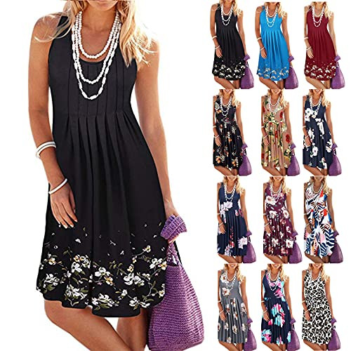 Fankle Women Casual Sleeveless Floral Mini Dress Summer Halter Neck Dresses Tank Dress Sundress for Beach Wedding Party-JBrown,XL-