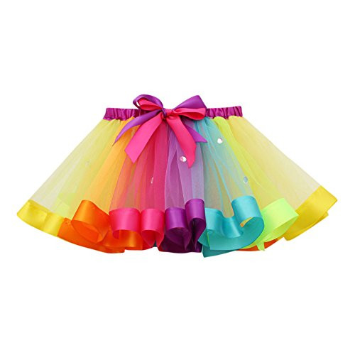 Girls Kids Tulle Party Dance Ballet Toddler Rainbow Colorful Lace Tutu Skirts Skirt -4-7 Years Old, Multicolor-