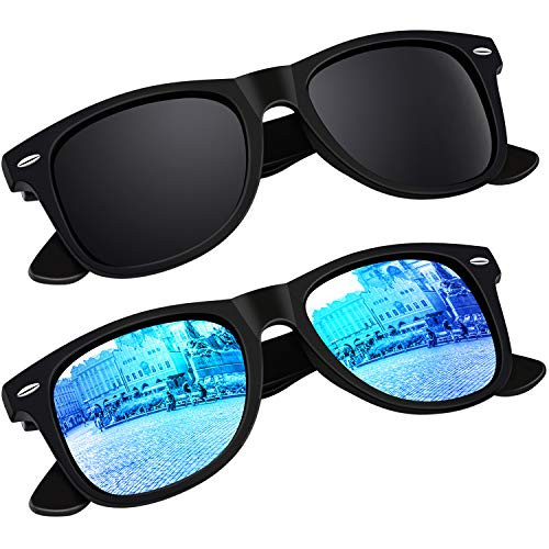 SUNIER Polarized Sunglasses for Men and Women Eyewear,Blue Mirrored UV400 Lens Retro Classic Square Shades 2 Pack,SR003