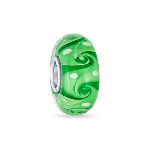 Murano Glass Shades Of Green Wave Swirl Spacer Charm Bead Fits European Bracelet For Women Teen .925 Sterling Silver Core Murano Glass Shades Of Green Wave Swirl Spacer Charm Bead Fits European Bracelet For Women Teen .925 Sterling Silver Core