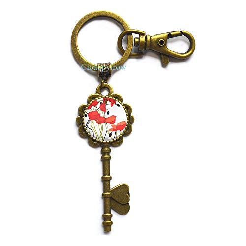 Cioaqpyirow Red Poppies Key Keychain,Poppies Key Ring,Poppies Charm Jewelry,Flower Jewelry,Poppy Flower Key Keychain,HO0E49
