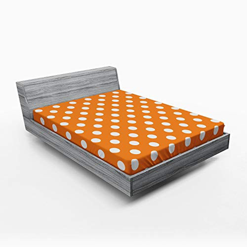 Lunarable Polka Dots Fitted Sheet, Classic Old-Fashioned Polka Dots Continuous in Spacing and Shape 20's Design, Soft Decorative Fabric Bedding All-Round Elastic Pocket, Queen Size, Orange White