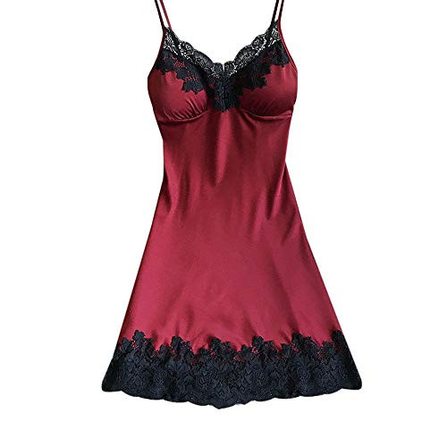 Sleepwear for Women, Women's Lace Satin Lingerie Nightgown Chemise Slip Silk Padded Negligee Nightie Bridal Babydoll Wine Sleepwear for Women, Women's Lace Satin Lingerie Nightgown Chemise Slip Silk Padded Negligee Nightie Bridal Babydoll Wine