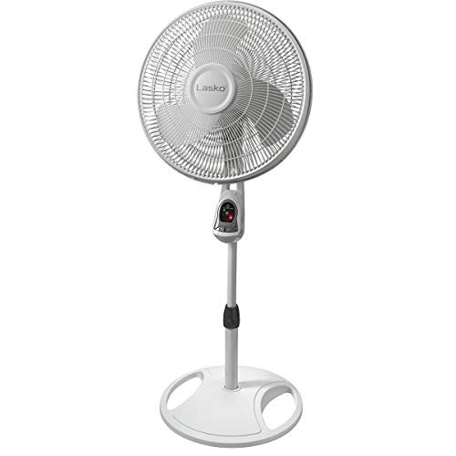 Lasko 1646 16? Remote Control Pedestal Fan with Built-in Timer, White - Features Oscillating Movement and Adjustable Height (Renewed)