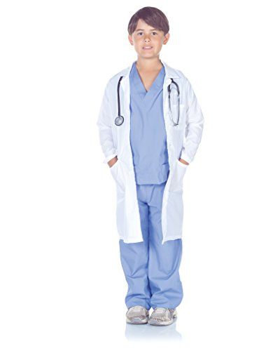 Underwraps Children's Doctor Scrubs With Lab Coat Costume Set, Blue/White, Large (10-12)