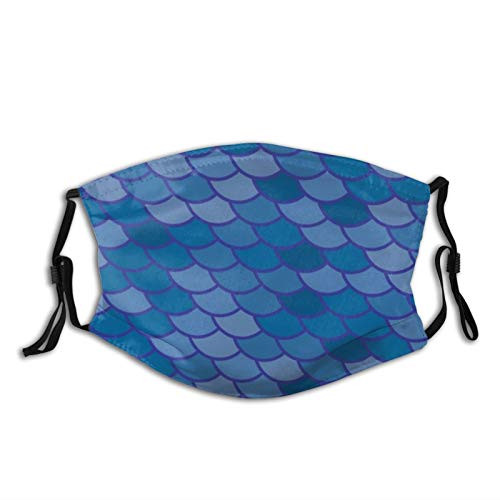 Blues Mermaid Scales Face Mask With 2 Filters Washable Face Bandanas Balaclava Dust-Proof Reusable Fabric Mask For Men Women