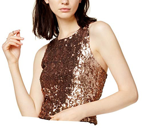 Bar III Womens Sequined Sleeveless Crop Top Bronze XL