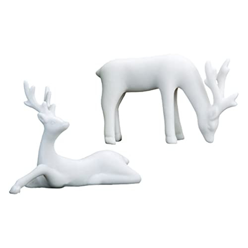 Toddmomy 2pcs Deer Figurines Fawn Statue Model Ceramic Reindeer Small Sculpture White Deer Figure Toy Desktop Display Collectible Art Animal Figurines Ornaments