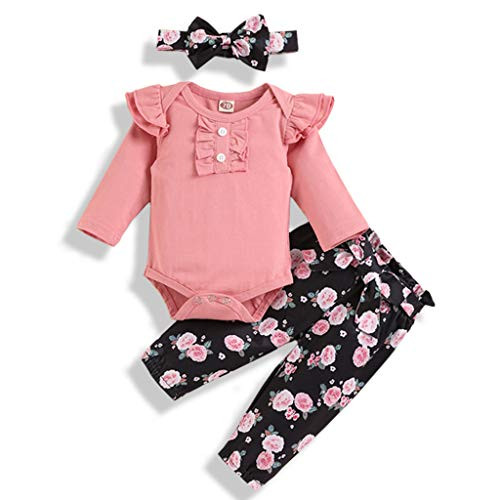 Newborn Baby Girl Clothes Outfits Infant Romper Ruffle Onsies Floral Pants Cute Winter Fall Clothes Set for Baby Girl 0-3 Months
