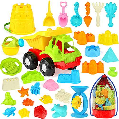 32PCS Kids Beach Toys Sand Toys Set with Water Wheel, Dump Truck, Bucket, Shovels, Rakes, Watering Can, Animal and Castle Sand Molds, Summer Beach Tools Kit for Kids Toddlers with Mesh Backpack 32PCS Kids Beach Toys Sand Toys Set with Water Wheel, Dump Truck, Bucket, Shovels, Rakes, Watering Can, Animal and Castle Sand Molds, Summer Beach Tools Kit for Kids Toddlers with Mesh Backpack