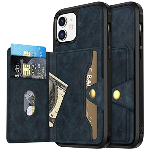 Caka iPhone 12 Pro Wallet Case, iPhone 12 Pro Wallet Case with Card Holder Credit Card Slot Holder Leather Protective Magnetic Closure Wallet Phone Case for iPhone 12 iPhone 12 Pro -Blue-