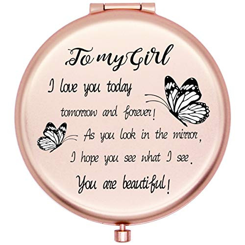 Onederful Daughter Gifts Travel Compact Pocket Mirror for Daughter, Birthday Christmas Graduate Ideas for Daughter from Mom and Dad-Girl You are Beautiful -Rose Gold-