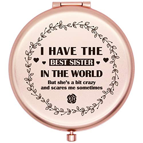 Muminglong Frosted Compact Mirror for Sister from Sister,Brother, Birthday, Christmas Ideas for Sister-Best Sister -Rose Gold-