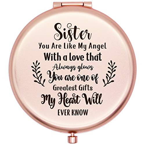 Muminglong Frosed Compact Makeup Mirror for Sister from Sister,Brother, Birthday, Christmas Ideas for Sister-Sister you are like my angel -Rose Gold-