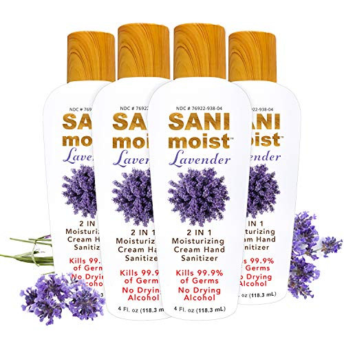 SaniMoist Alcohol Free Hand Sanitizer Lotion 4 Oz 4 Pack Lavender Moisturizing Antibacterial Dry Hands 2 IN 1 Cream Kills 99.9 percent of Germs and Bacteria Antiseptic BZK Protection For Men Women and Children SaniMoist Alcohol Free Hand Sanitizer Lotion 4 Oz 4 Pack Lavender Moisturizing Antibacterial Dry Hands 2 IN 1 Cream Kills 99.9 percent of Germs and Bacteria Antiseptic BZK Protection For Men Women and Children