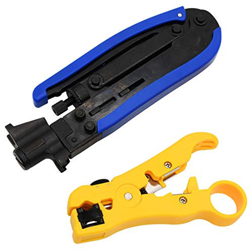 RG6 Compression Tool Coax Cable Crimper Kit,Coax Cable Crimper Kit,Coaxial Compression Tool,Adjustable RG6 RG59 RG11 75-5 75-7 Coaxial Cable Stripper