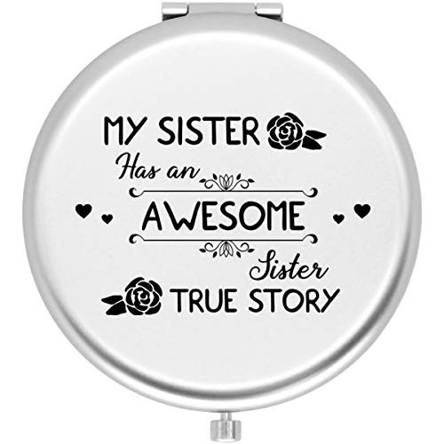 Muminglong Frosted Compact Mirror for Sister from Sister ,Brother, Birthday, Christmas Ideas for Sister-Awesome Sister -Silver-
