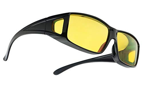 Yellow HD Night Driving Polarized Lens Fit Over Sun Glasses Wrap Around Wear Over Readers -Black