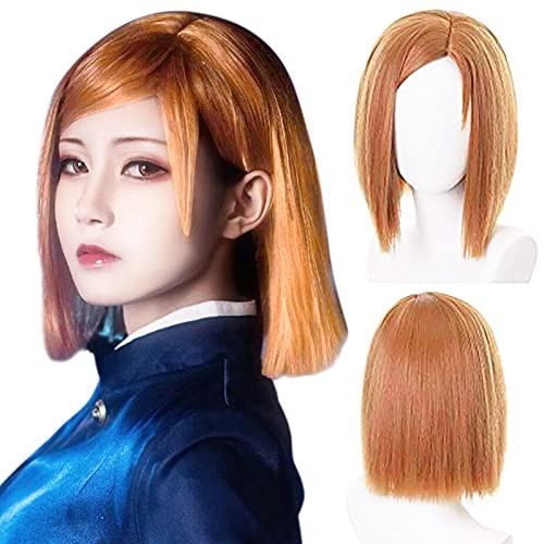 IMEYLE Wig Orange Anime Bob Wig For Women Short Straight Wig With Bangs Synthetic Wig For Costume Halloween Party