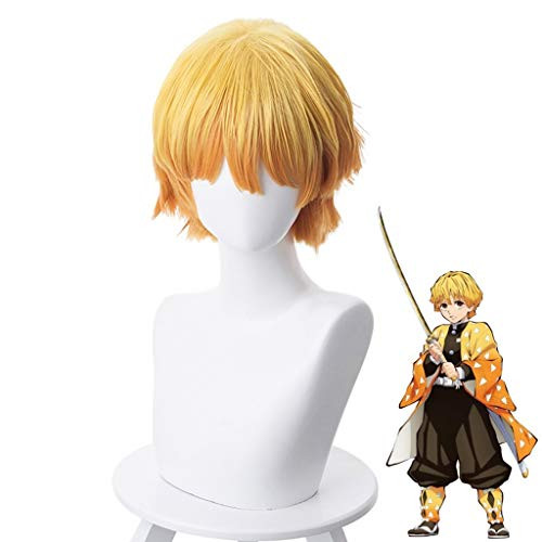 Ani·Lnc Agatsuma Zenitsu Wig Demon Slayer Cosplay costume Wig Yellow Short Hair Wigs For Men Women