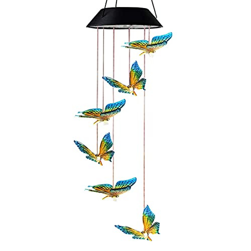 Solar Butterfly Wind Chimes for Outside, Solar Light Colors Changing, Mobile LED Hanging Wind Chime for Home Garden Yard Party Decoration