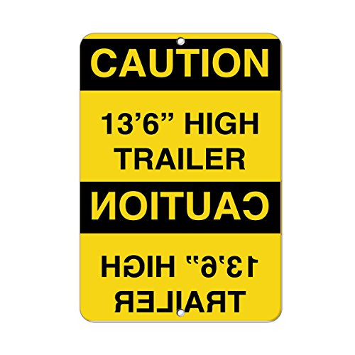 Caution 13'6" High Trailer Caution Above Text In Mirror LABEL DECAL STICKER Sticks to Any Surface 9x12 In