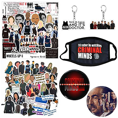 Criminal Minds Merchandise Set, 100 Pcs Criminal Minds Stickers, Criminal Minds Button Pins, Criminal Minds Face Mask, Criminal Minds Keychain for Fans