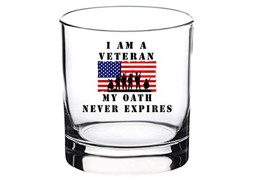 I am a Veteran My Oath Never Expires Old Fashioned Whiskey Glass Gift For Military Vet