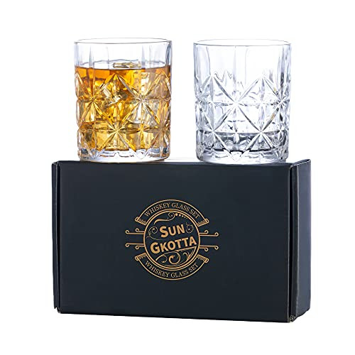 SUN GKOTTA Old Fashioned Whiskey Glasses, Whiskey Glasses set for Drinking Bourbon/Cocktail glasses/Bar Whiskey Glasses