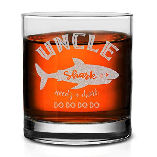 Veracco Uncle Shark Needs a Drink Whiskey Glass Funny BirthdayGifts Fathers Day For Uncle New Dad Father -Clear, Glass-