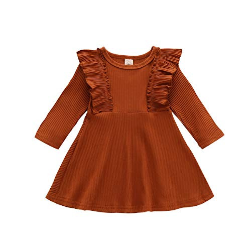 Infant Toddler Baby Girl Ribbed Ruffle Dress Cute Kids Solid Long Sleeve Dresses Top Fall Winter Warm Outfits Clothes -Ruffle Long Sleeve-Brown, 1-2T- Infant Toddler Baby Girl Ribbed Ruffle Dress Cute Kids Solid Long Sleeve Dresses Top Fall Winter Warm Outfits Clothes -Ruffle Long Sleeve-Brown, 1-2T-