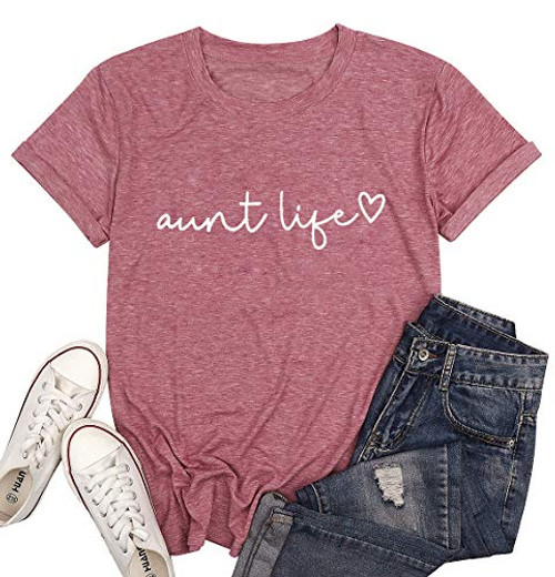 Aunt Life T Shirt Auntie Shirts Women Cute Heart Aunt Vibes Shirt Casual Short Sleeve Aunt Gift Shirts Tops