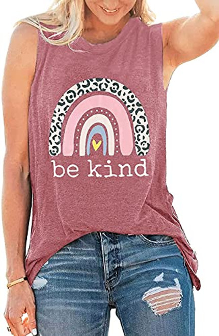 Umsuhu Be Kind Graphic Tank Tops for Women Sleeveless Graphic Tank Tops Tees Shirts -Large, Pink- Umsuhu Be Kind Graphic Tank Tops for Women Sleeveless Graphic Tank Tops Tees Shirts -Large, Pink-